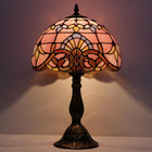 Vintage Tiffany Style Pink Baroque Lavender Stained Glass Table Lamp Light