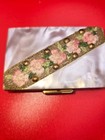 Beautiful Vtg Mother Of Pearl And Flower Brass Compact  lipstick Holder Mirrors