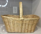 Vintage Wicker Market Basket Handle Natural Willow Picnic Gathering Decor