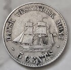    1859   danish West Indies   frederick Viii   5 Cents   silver Coin    