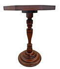 Antique Inlaid Octagonal Wood Accent Table Geometric Iron Cross Marquetry Top
