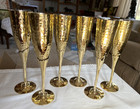 Vintage Silvestri Tall Hammered Brass Champaigne Or Wine Globlets 6 Polished