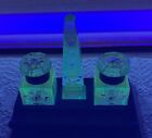 Antique French Azure  Blue Cut Glass Inkwell Set