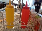 Vintage  1980 s Condiment Cart Caddy W  Umbrella Ketchup   Mustard