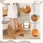 Wooden 2 Step Stool For Kids toddler Adjustable Triple Height Bamboo 