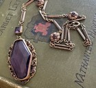 Vintage Art Deco Czech Purple Glass Flapper Sautoir Lavaliere Dangle Necklace