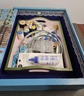 Vtg handmade   Painted-sewing Box With Slide Open Lid-includes Supplies Pictured