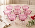 Elegant Pink Pressed Glass Dessert Cups Set 8 Vintage Sherbet Parfait Bowls