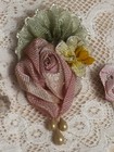 Antique 1920s Silk Ribbonwork Millinery Victorian Roses Pearl Pips Lot Of 3