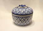 Vintage Thai Porcelain Blue White Lidded Jar  Chinoiserie 6    Bonbonniere Euc