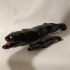 Vintage Mid Century Modern Stalking Black Panther Cat Figurines Japan Redware