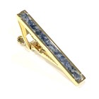 Gold Border Sodalite Stone Tie Clip Men Birthday Wedding Gift Tie Bar With Box