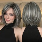 Women Short Bob Natural Straight Wig Heat Resistant Synthetic Hair Face Slimming