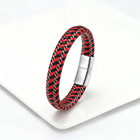 Men s Rock Braided Leather Stainless Steel Magnet Clasp Bracelet Rope Wristband