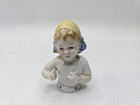 Antique German Porcelain Pin Cushion Half Doll  Blond Little Girl  Rare Item   
