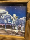 Sue Dawe Wood Framed Unicorns Print 1981 Vintage 10    X 12   