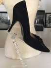 Vintage 1960   s D   antonio New York Black Suede High Heels Bows Sz  6 5 Or 7    