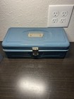 Vintage Blue Metal Tool Tackle Box With Handle 13 Inches Top Tray Free Shipping 