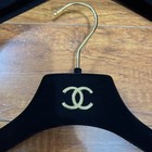 Authentic Chanel Black Gold Velvet Hangers Cc Logo 5 Pcs - Coat Dress Tops
