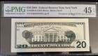 2004  20 Error Federal Reserve Note Third Print On Back Error Pmg 45 Epq Read