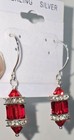 Sterling Silver Earrings Made With Swarovski Crystal   Silver Beads Red