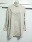 Basic Long Sleeve Solid Top Womens Plain Biege T-shirt Stretch Size L Crew Neck 