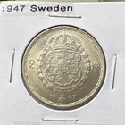 1947 Sweden Silver 2 Kronor Gustaf V Km  815 Choice Au About Unc