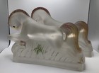 Pair Of Le Smith Frosted Art Glass Jumping Horse Bookends