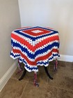 Vintage Handmade 70   s Crochet Yarn Square Patriotic Usa 4th Of July Tablecloth