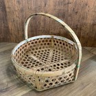 Vintage Japanese Bamboo Basket Showa Retro Handled Hexagonal Weave Old Craft
