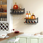 2 Tiers Wine Rack Wall Mounted With Wine Bottle Holder   Wine Glass Rack  Bar Sh