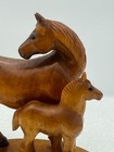 Hand Crafted Wood Horses Figurine Mare And Foal