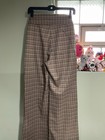 Women   s Vintage Brown Beige Plaid Wide Leg Pants Brown beige Check Pattern