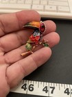 Toucan Pin Brooch Red Head Colorful On Branch Enamel Gold Tone Fashion Pin New