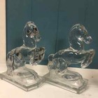 L e  Smith Pair Of Glass Horse Bookends Set Of 2 Heavy Clear Glass Vintage