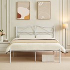 Metal Bed Frame Queen Twin Size Simple Platform Steel Slat Support W headboard
