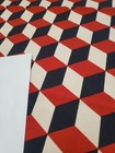Awesome Rare Vintage Mid Century Retro 70s Red Blk Cream Op Art Q-bert Fabric 