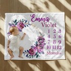 Personalized Purple Floral Baby Milestone Blanket - Newborn Photography Prop