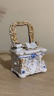 Antique Porcelain Fairing Trinket Box Miniature Dresser Vanity Blue Gold Ornate