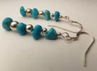 Vtg Sterling Silver Rich Blue Turquoise Stone Drop Bead Dangle Pierce Earrings
