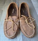 Minnetonka Men s Hard Sole Suede Leather Moccasin Slippers Size 12 Tan