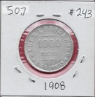 Brazil 1 000 Reis 1908 Laureate Liberty Head Left date Below Flanked By Stars sc