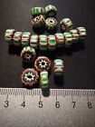 20 Green Chevron Glass Beads  b1073  - 4x10mm - Indian Trade Beads