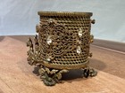 Vtg Small Ornate Jewelry Trinket Box Gold Tone Filigree Jewels