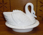 Vintage Challinor Taylor Block Milk Glass Swan On Nest - Lid Is Sloppy Fit