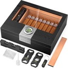 Cigar Humidor  Cedar Wood Desktop Humidor Box With Digital Hygrometer  Adjustabl