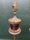Two Vintage Brass Anchor Table Lamps Nautical Maritime Decor W  Red Ribbed Glass