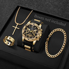 4pcs Fashion Arabic Dial Men Business Quartz Watch Casusilicone Strap Wristwatch