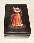 Vintage 1970    Russian Fedoskino Lacquer Hand Painted Wood Trinket Jewery Box
