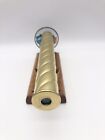 Vintage 10    Brass Kaleidoscope Single Spinning Leaded Glass Wheel Wood Stand